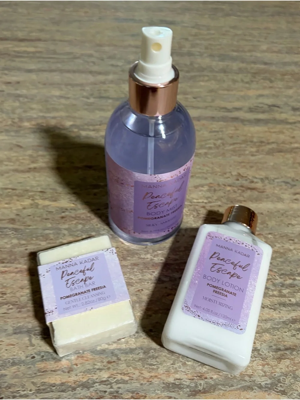 Manna Kadar Peaceful Escape Retired Pomegranate Freesia Lotion, Mist & Bar Soap